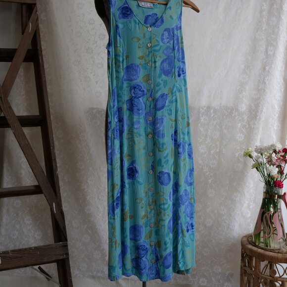 Vintage 1990s JULIA 100% Viscose Spring Summer Flowy Breathable Sundress Dress - Picture 10 of 12